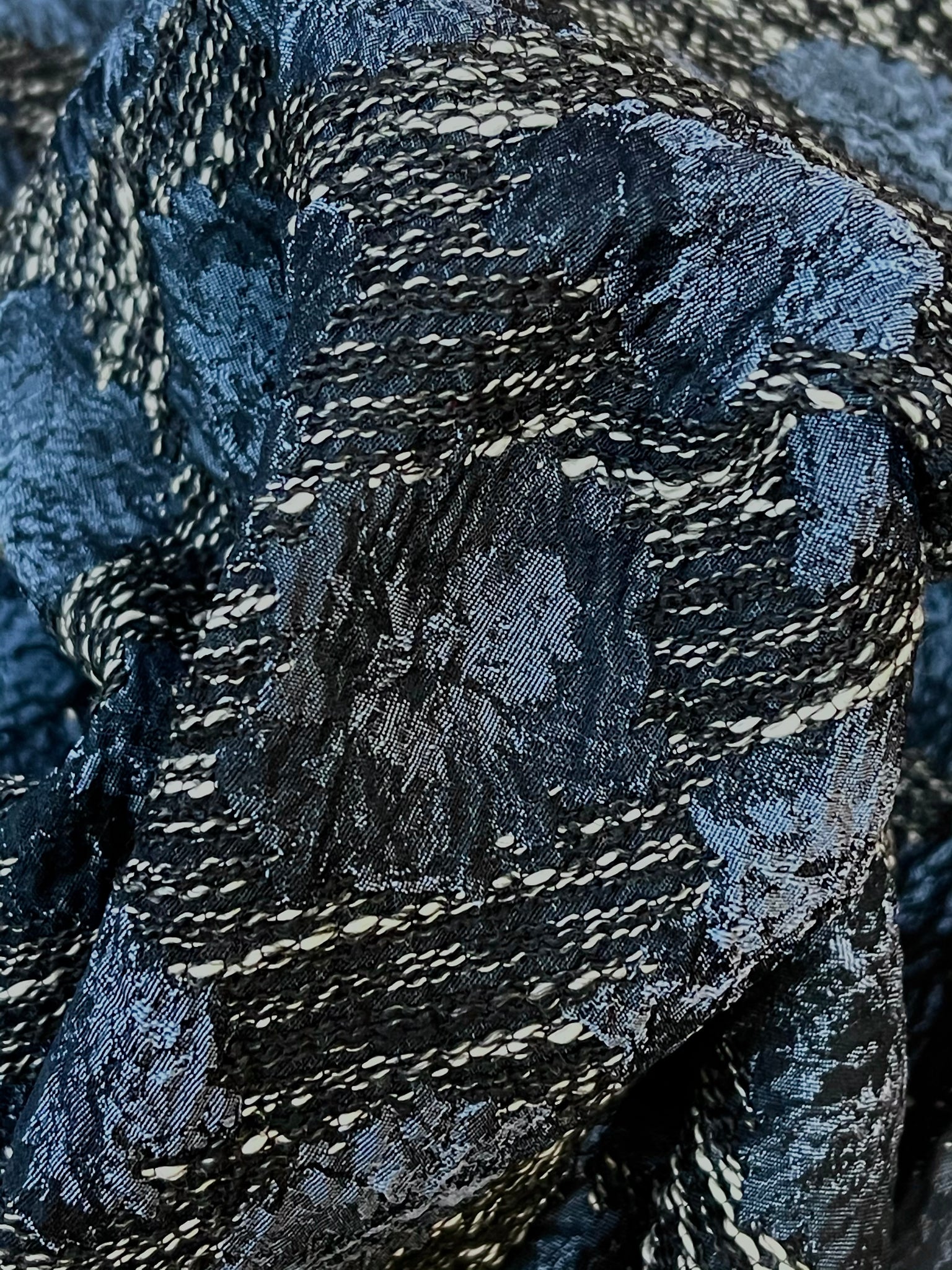 Slate-Grey and Electric-Blue Floral Brocade