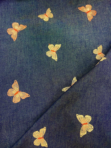 Embroidered Butterfly Lightweight Denim