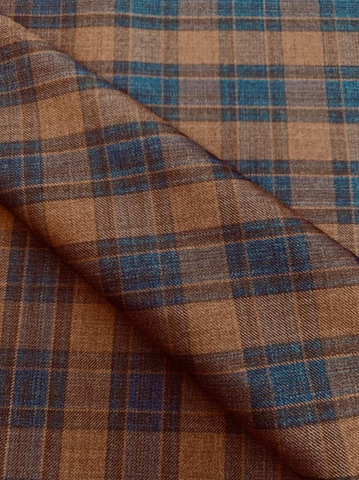 140s Light Brown and Electric Blue Check
