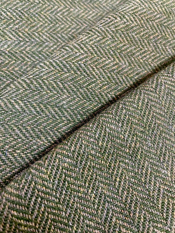 100% Wool Rifle Green Herringbone Tweed