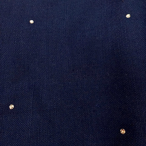 Dark Electric Blue Swarovski Embroidered Linen