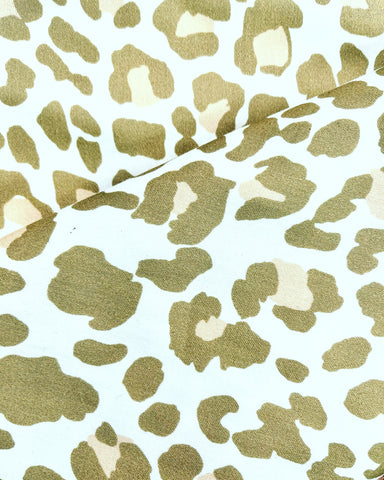 Light Taupe and White Cotton Stretch Leopard Print