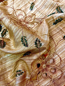 Ecru Embroidered Raw Silk