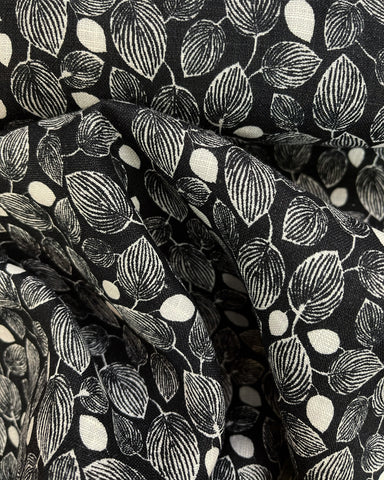 Black and White Leaf Print - 100% Linen