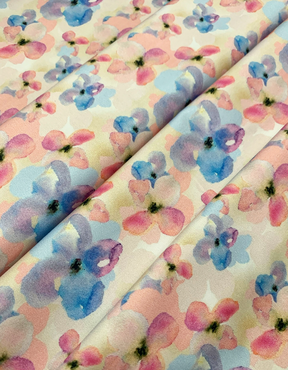 Multi-coloured Floral Pendant Print Cotton Stretch
