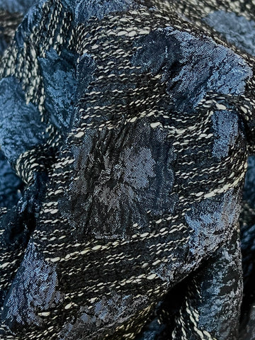 Slate-Grey and Electric-Blue Floral Brocade