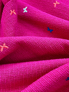 Magenta Butterfly-Embroidered Cotton Boucle