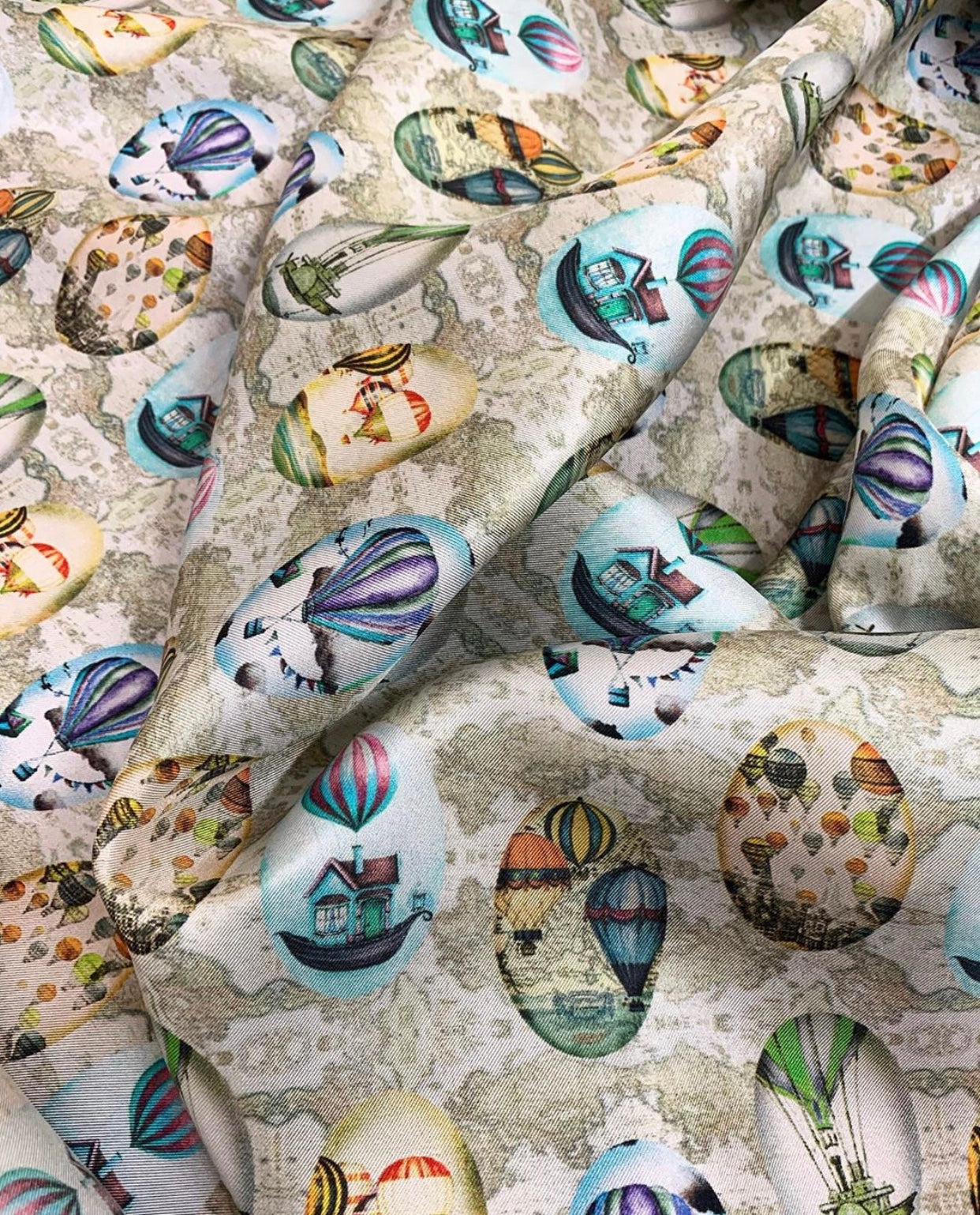 Faberge Egg and Balloon Print Silk Twill